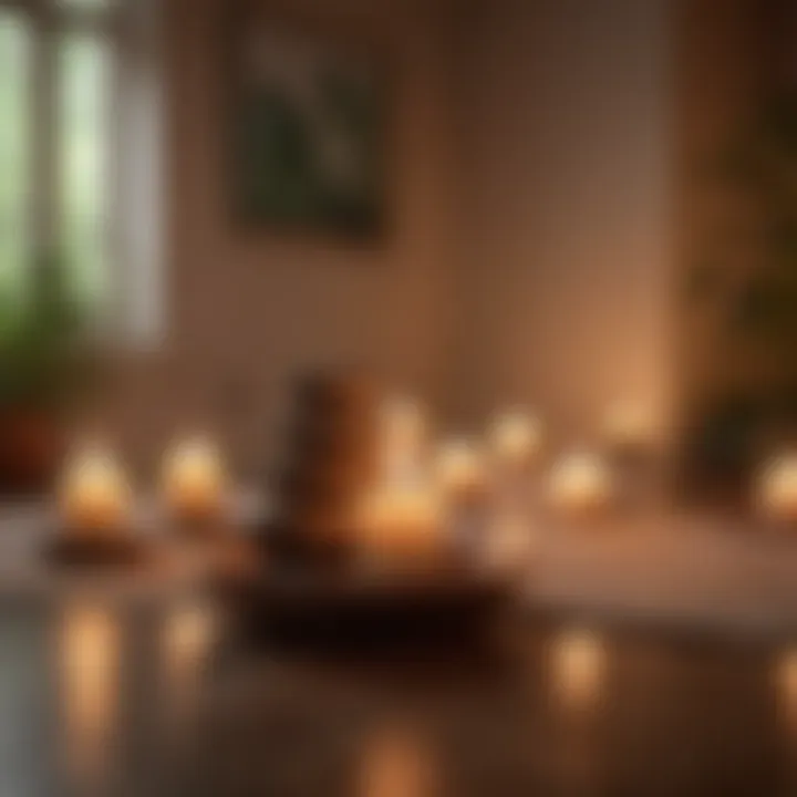 A peaceful meditation space with candles and soft lighting, promoting mindfulness.