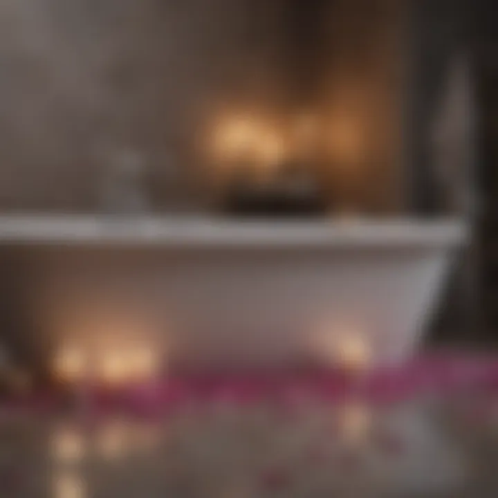 Relaxing bath with aromatic candles and flower petals