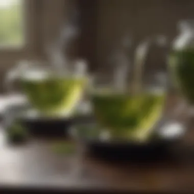 Refreshing green tea with steam rising