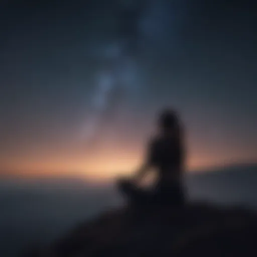 Silhouette of a serene figure meditating under the night sky