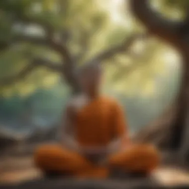 Illustration of Buddha meditating under the Bodhi tree