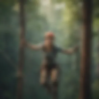 Person conquering fear on a high rope course