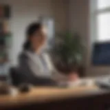 Businesswoman practicing mindfulness at her desk