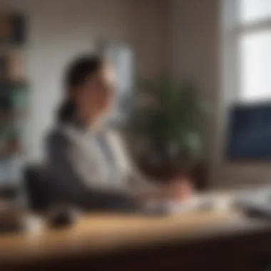 Businesswoman practicing mindfulness at her desk