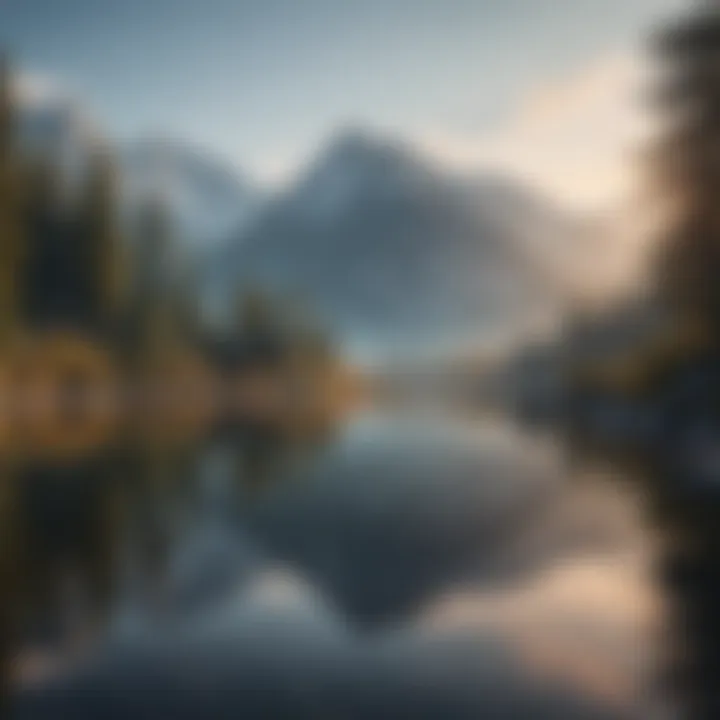 Serenity reflected in a calm lake with towering mountains in the background