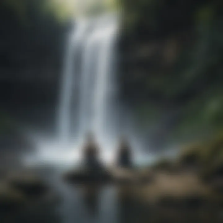 Person meditating under a tranquil waterfall