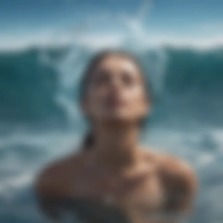 Visualization of a person surrounded by calming blue waves, representing stress relief