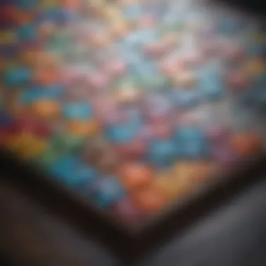 Engaging in Puzzle Solving A close-up of a colorful puzzle board with pieces scattered