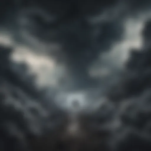 Illustration depicting a person surrounded by swirling dark clouds symbolizing nightmares