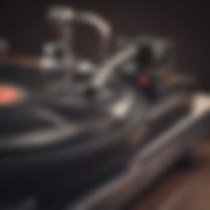 Close-up of a vintage record player spinning a vinyl record