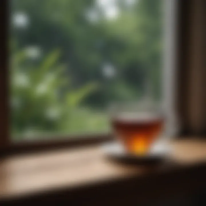 A cup of tea beside a window, representing a moment of mindfulness and pause.