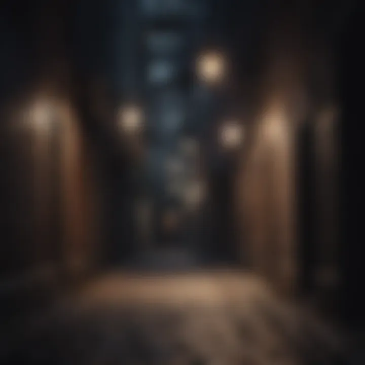 Dark alley with glowing street lamp