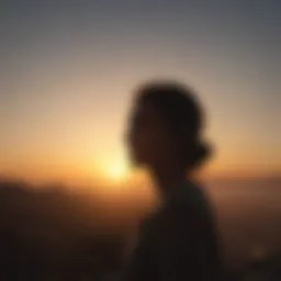 Silhouette of person waking up early with sun rising in background