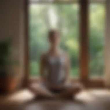 Peaceful Meditation Pose A peaceful figure sitting in a meditative pose near a window