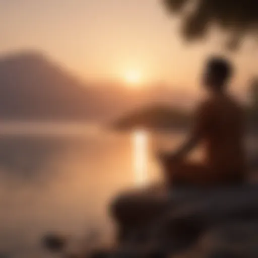 A serene sunrise with a person meditating