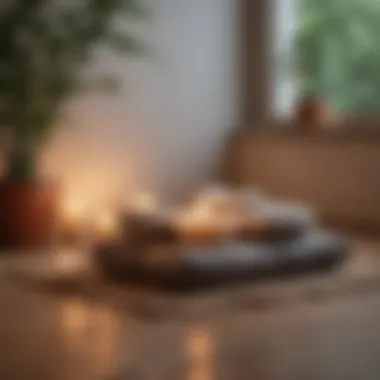 Tranquil Meditation Space for Mindfulness A tranquil meditation space with cushions, candles, and soft textures, ideal for mindfulness practices.