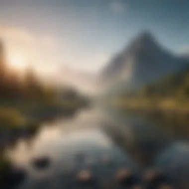 Serene Landscape for Tranquility A serene landscape with a tranquil lake and mountains in the background, promoting feelings of peace.