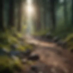 Tranquil nature scene with forest and sunlight