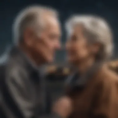 Elderly couple sharing a tender moment under a starlit sky