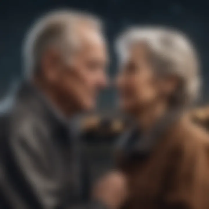 Elderly couple sharing a tender moment under a starlit sky