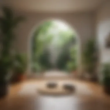 Elevated view of a peaceful meditation room with plants