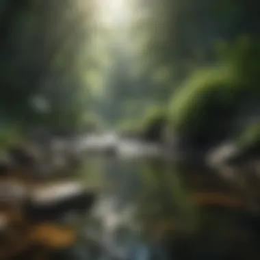 Nature's Calm A tranquil nature scene with flowing water and lush greenery