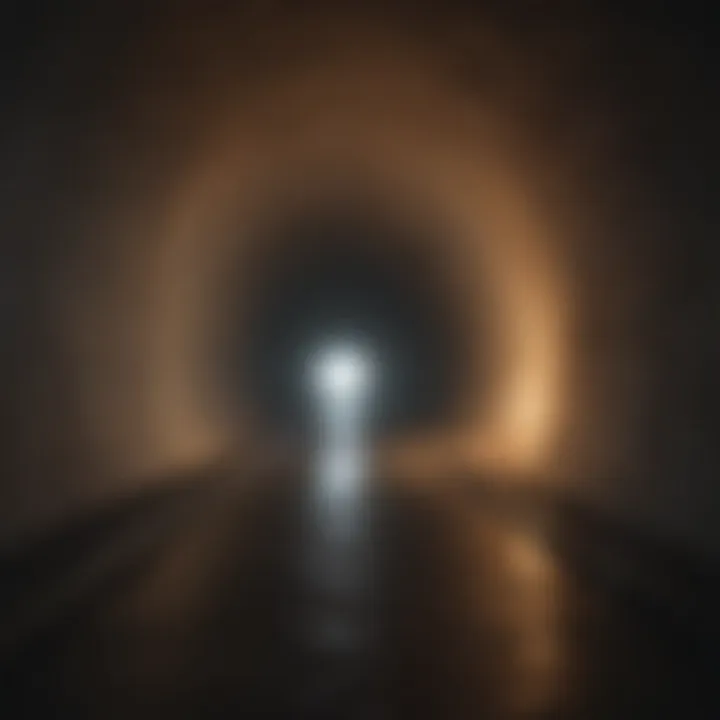 Visualization of a dimly lit tunnel leading towards a glowing light