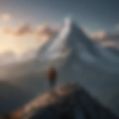 Illustration depicting a person standing on a mountain peak symbolizing emotional well-being