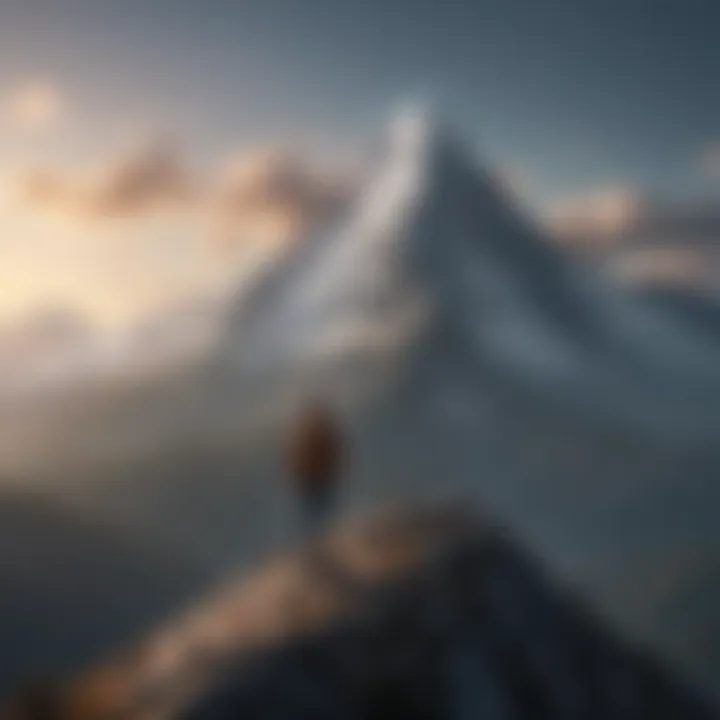 Illustration depicting a person standing on a mountain peak symbolizing emotional well-being