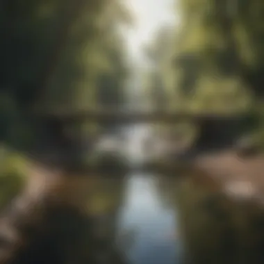 Visual metaphor of empathy as a bridge connecting two individuals over a tranquil stream