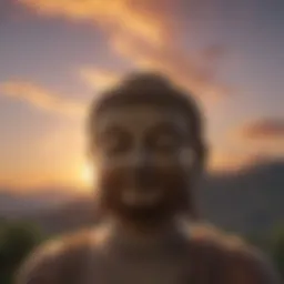 Enlightened Buddha silhouette against sunset sky