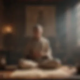 An ancient scroll depicting meditation practices from a historic civilization.