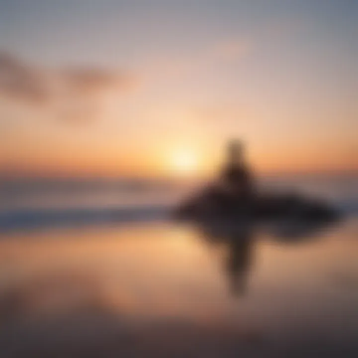 Person meditating on a peaceful beach at sunset