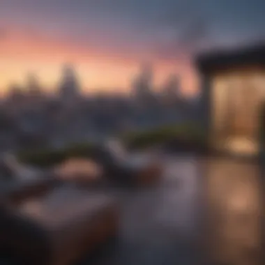 Urban Skyline Vista Rooftop terrace overlooking city skyline