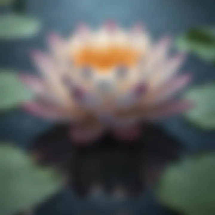 Illustration of a blooming lotus flower in tranquil water