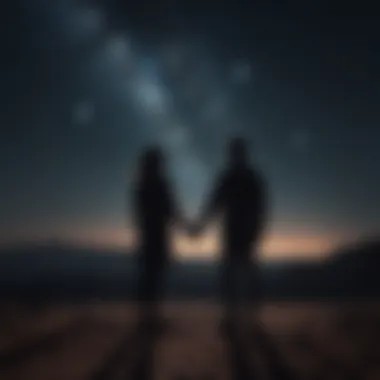 Silhouette of two figures under a starlit sky