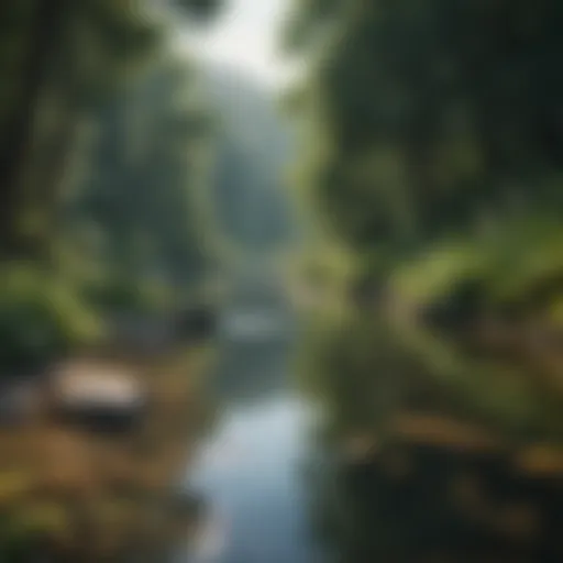 A serene landscape showcasing lush greenery and a calm river