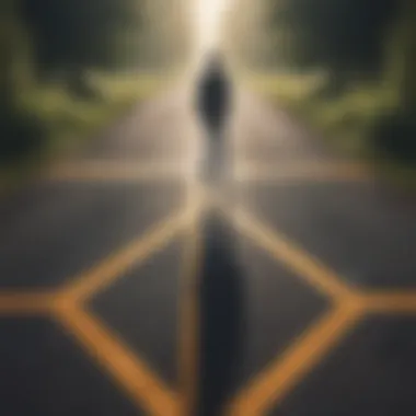 Illustration of a person standing at a crossroads, symbolizing choices and decisions