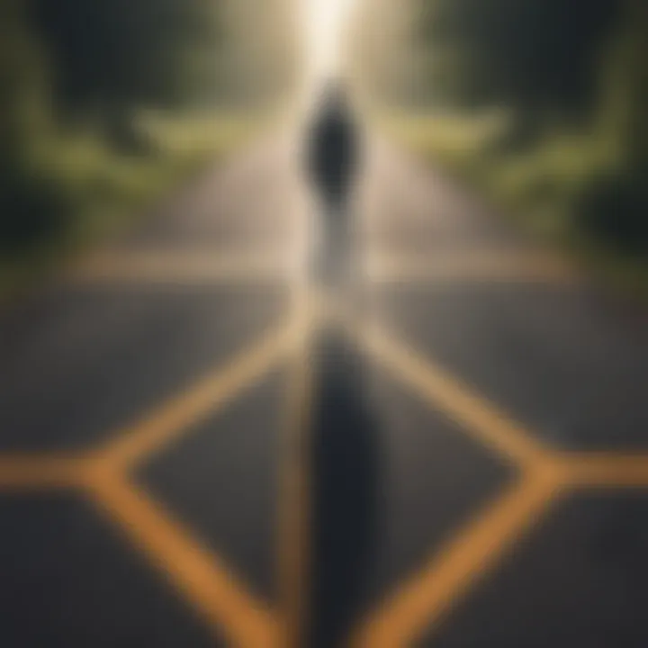 Illustration of a person standing at a crossroads, symbolizing choices and decisions