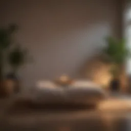 A serene meditation space with soft lighting and cushions.