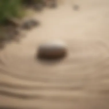 Minimalistic zen rock garden with ripples in sand