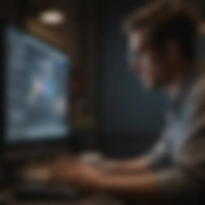 A person analyzing data on a computer, highlighting analytical solitude.