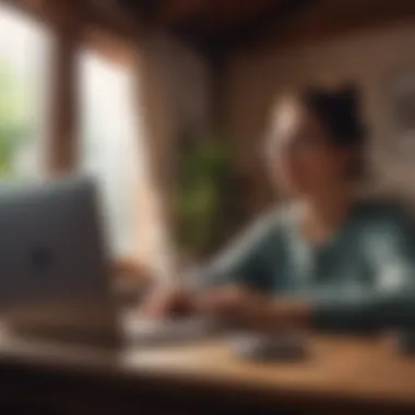 Remote Work in Comfort A digital nomad working remotely on a laptop in a cozy, quiet environment.