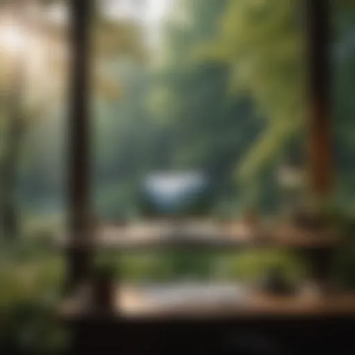 A serene workspace set in nature, promoting solitude and focus.