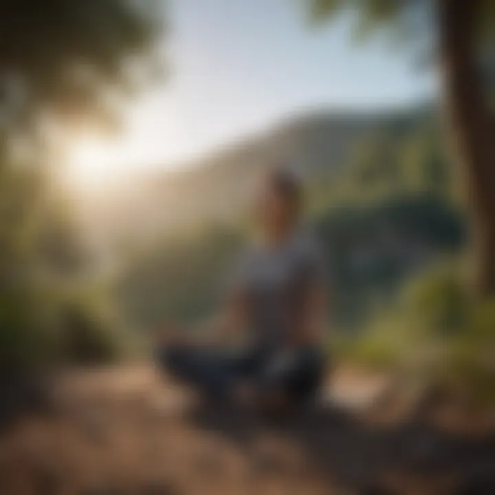 A person meditating in a peaceful outdoor setting