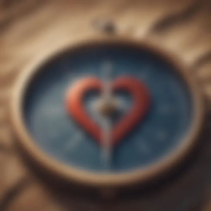 Creative depiction of a compass pointing towards a heart, representing finding direction in love