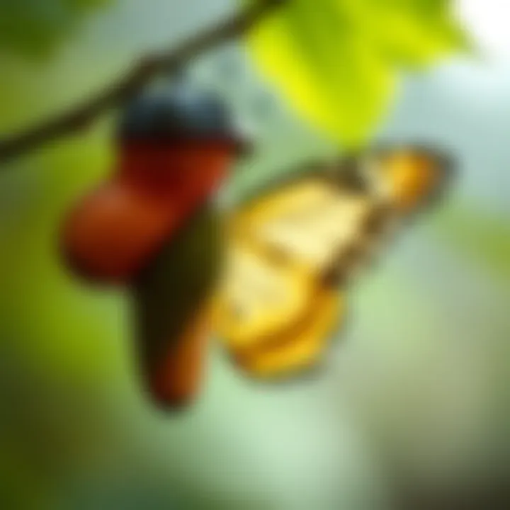 A close-up of a butterfly emerging from its chrysalis