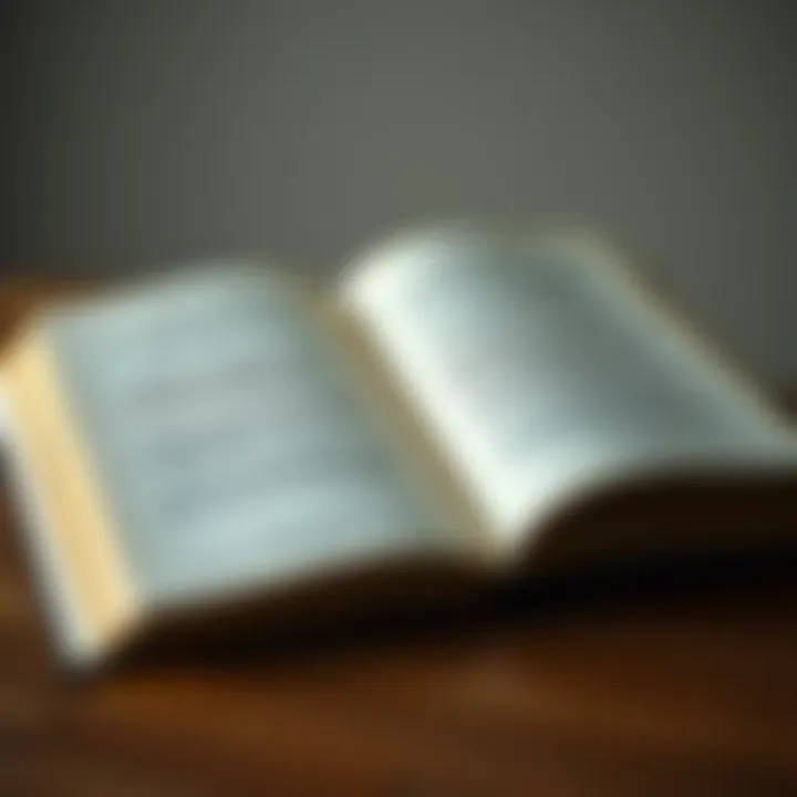 An open book with philosophical quotes on a wooden table