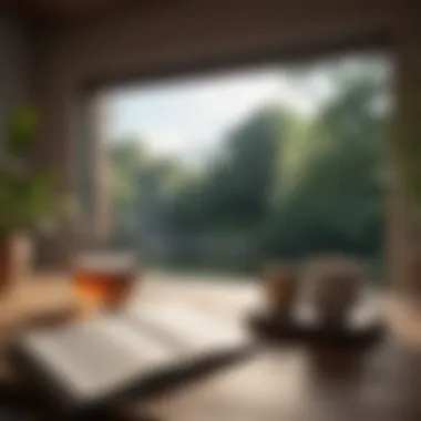 Reflection and Wellness A tranquil space with a journal and a cup of tea for reflection