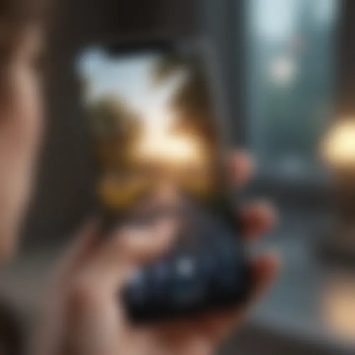 Close-up of a smartphone displaying a tranquil game interface.